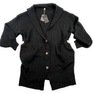 DeepSelf Black‎ Knit Cardigan Women S Button Front Shawl Collar Capsule Wardrobe